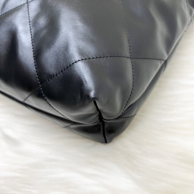 Chanel 22 Small Hobo Bag with White Logo in Black Shiny Calfskin and GHW