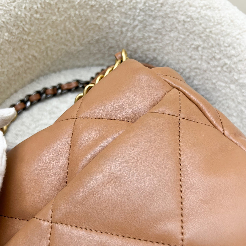 Chanel 19 Small Flap in 21P Caramel Lambskin and 3-tone HW (Model: AS1160)