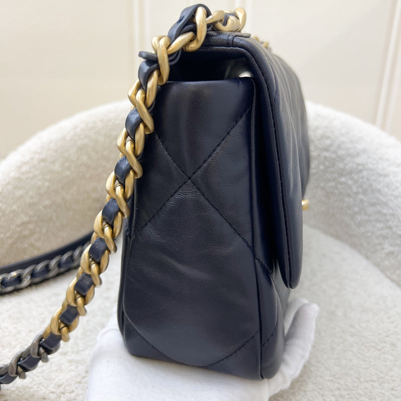 Chanel 19 Small Flap in Dark Blue Goatskin and 3-tone HW (Model: AS1160)