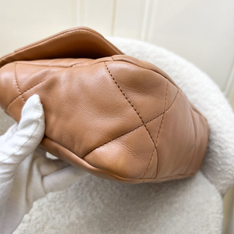 Chanel 19 Small Flap in 21P Caramel Lambskin and 3-tone HW (Model: AS1160)
