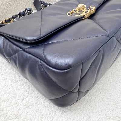 Chanel 19 Small Flap in Dark Blue Goatskin and 3-tone HW (Model: AS1160)