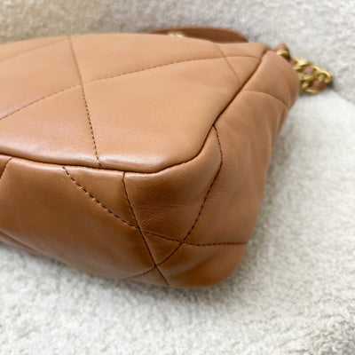 Chanel 19 Small Flap in 21P Caramel Lambskin and 3-tone HW (Model: AS1160)