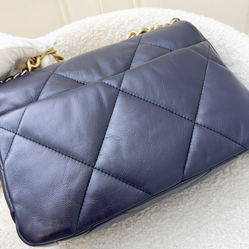 Chanel 19 Small Flap in Dark Blue Goatskin and 3-tone HW (Model: AS1160)