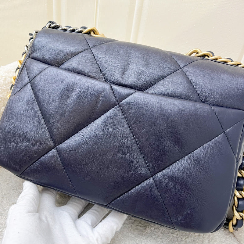 Chanel 19 Small Flap in Dark Blue Goatskin and 3-tone HW (Model: AS1160)