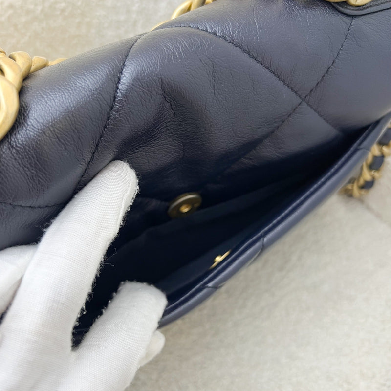 Chanel 19 Small Flap in Dark Blue Goatskin and 3-tone HW (Model: AS1160)