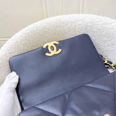 Chanel 19 Small Flap in Dark Blue Goatskin and 3-tone HW (Model: AS1160)