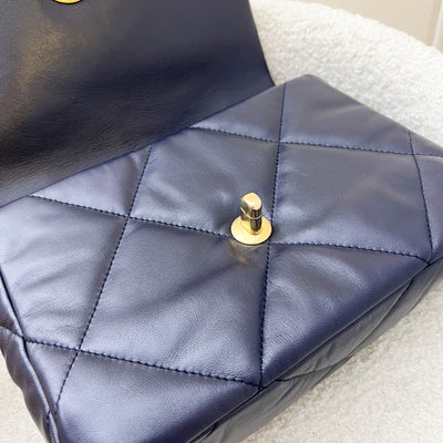 Chanel 19 Small Flap in Dark Blue Goatskin and 3-tone HW (Model: AS1160)