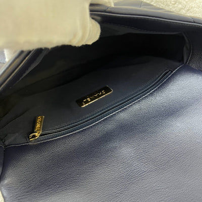 Chanel 19 Small Flap in Dark Blue Goatskin and 3-tone HW (Model: AS1160)