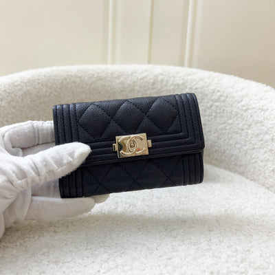 Chanel Boy Snap Card Holder in Navy Caviar and LGHW