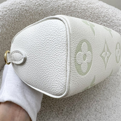 LV Nano Speedy in Bicolor Latte White and Matcha Green Monogram Empreinte leather and GHW