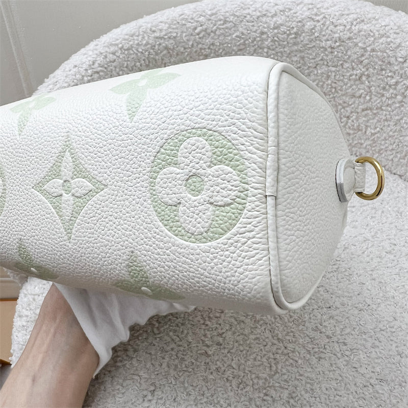 LV Nano Speedy in Bicolor Latte White and Matcha Green Monogram Empreinte leather and GHW