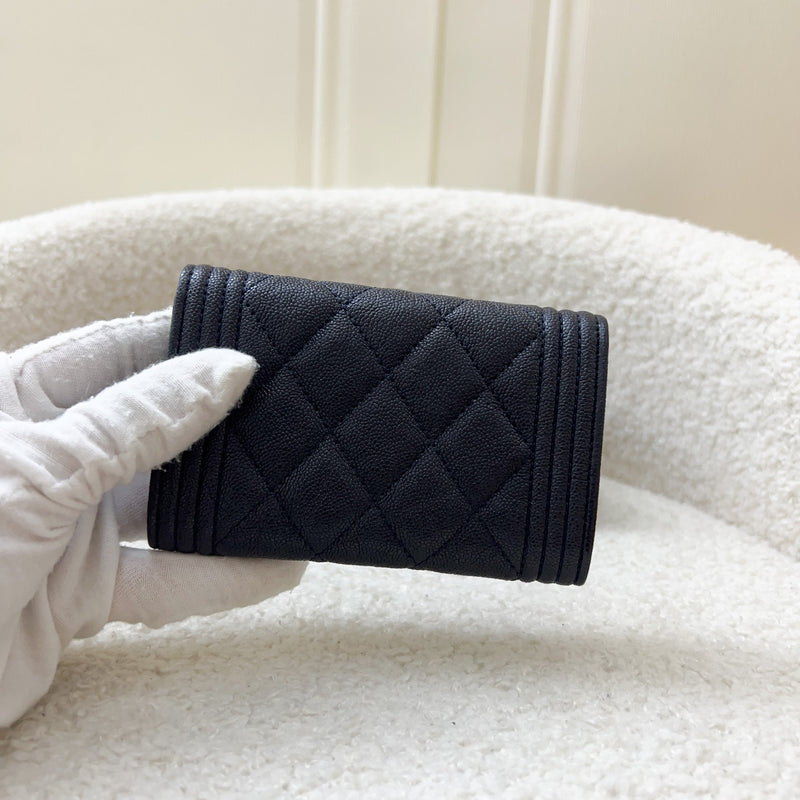 Chanel Boy Snap Card Holder in Navy Caviar and LGHW