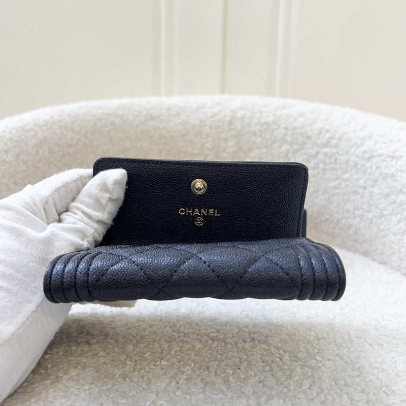 Chanel Boy Snap Card Holder in Navy Caviar and LGHW