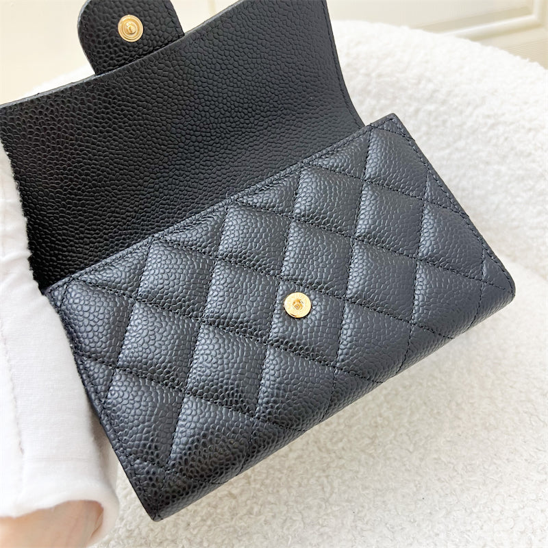 Chanel Classic Medium Wallet in Black Caviar and GHW