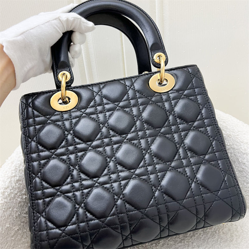 Dior Medium Lady Dior in Black Lambskin and GHW