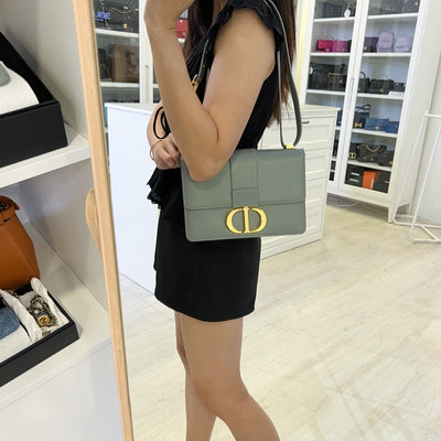 Dior 30 Montaigne Flap Bag in Stone Grey Calfskin and GHW (Model: M9203, Colour: M41G)