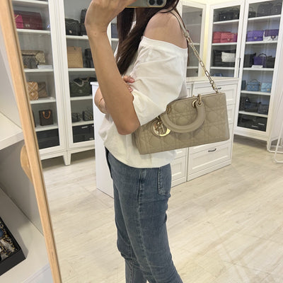 Dior Medium Lady D-Joy Bag in Sand-Coloured (Grey-Beige) Lambskin and GHW (Model: M0540)