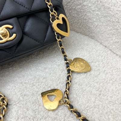 Chanel 22B Small Flap Bag with Heart Charms in Black Lambskin and AGHW (AS3457)