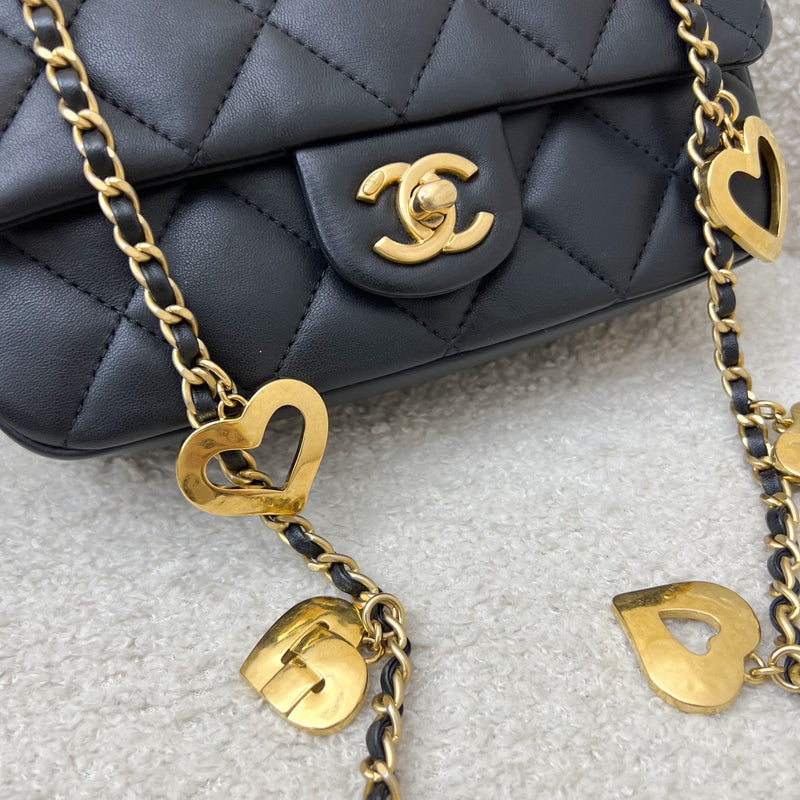 Chanel 22B Small Flap Bag with Heart Charms in Black Lambskin and AGHW (AS3457)