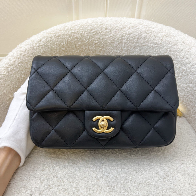 Chanel 22B Small Flap Bag with Heart Charms in Black Lambskin and AGHW (AS3457)