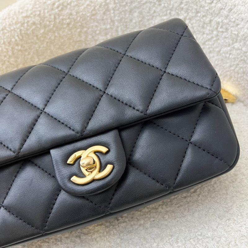 Chanel 22B Small Flap Bag with Heart Charms in Black Lambskin and AGHW (AS3457)