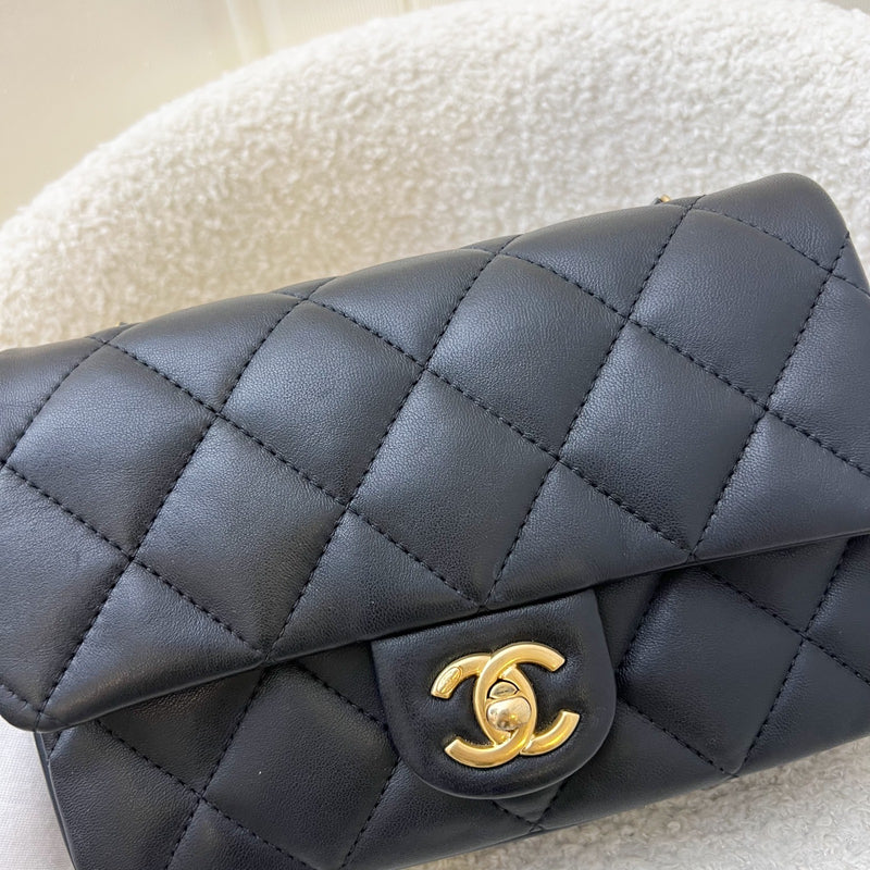 Chanel 22B Small Flap Bag with Heart Charms in Black Lambskin and AGHW (AS3457)