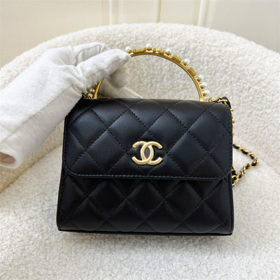 Chanel 23B Seasonal Mini Top Handle Bag in Black Lambskin GHW