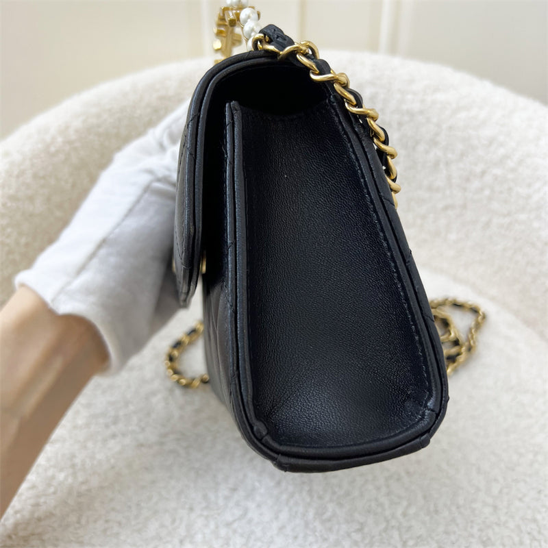 Chanel 23B Seasonal Mini Top Handle Bag in Black Lambskin GHW