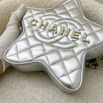 Chanel 24C Casual Style Star Bag in Metallic Silver Lambskin and LGHW