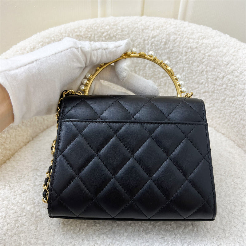 Chanel 23B Seasonal Mini Top Handle Bag in Black Lambskin GHW