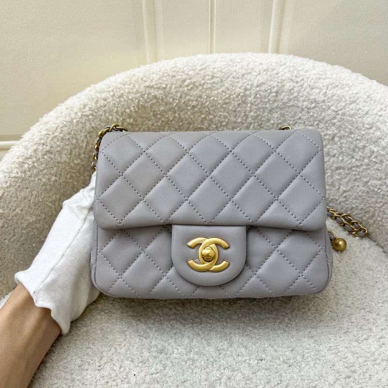 Chanel Pearl Crush Mini Square Flap in Grey Lambskin and AGHW (AS1786)