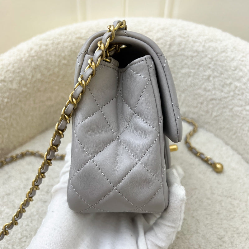 Chanel Pearl Crush Mini Square Flap in Grey Lambskin and AGHW (AS1786)