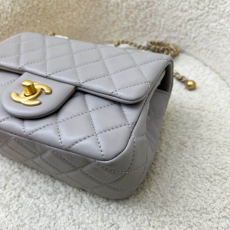 Chanel Pearl Crush Mini Square Flap in Grey Lambskin and AGHW (AS1786)