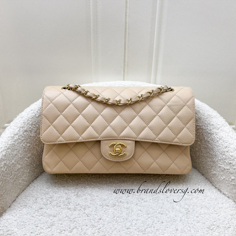 Chanel Medium Classic Flap CF in Beige Clair Caviar and GHW