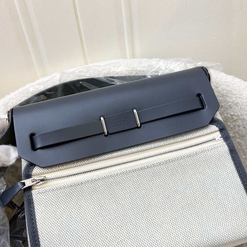 Hermes Mini Herbag Retourne in Ecru-Bleu Glacier Toile H Viking Canvas, Ardoise Vache Hunter Leather and PHW