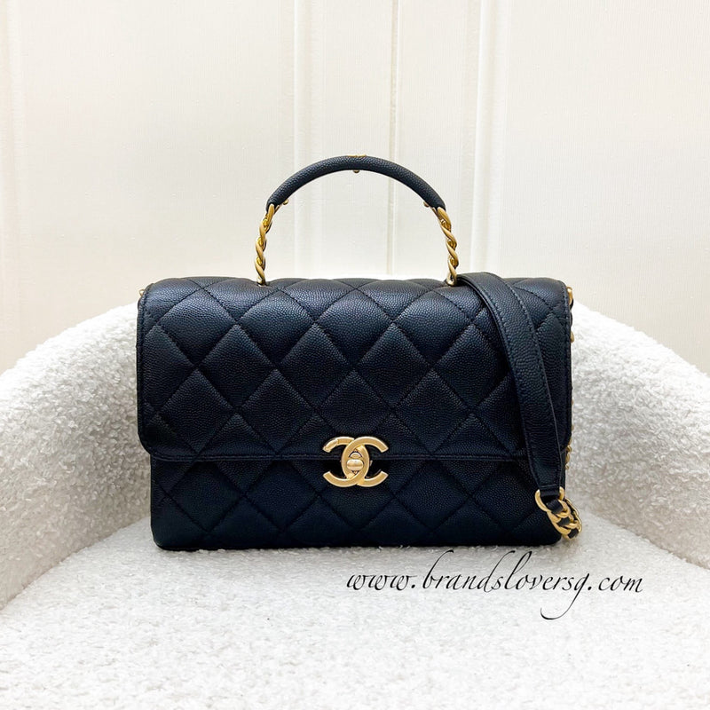 Chanel 23S Small / Mini Flap Bag with Top Handle in Black Caviar and AGHW