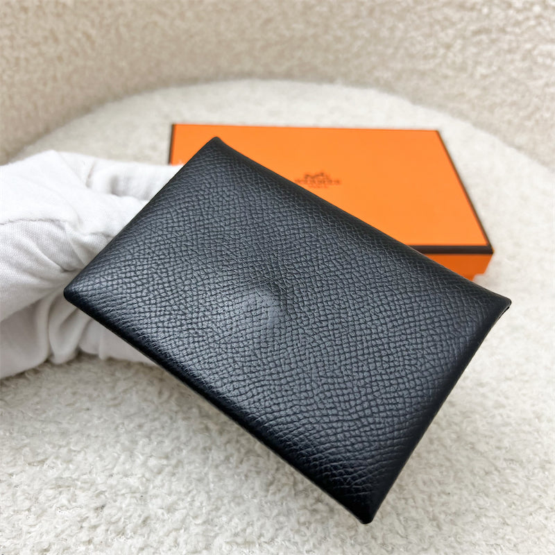 Hermes Calvi Card Holder in Noir Black Epsom Leather