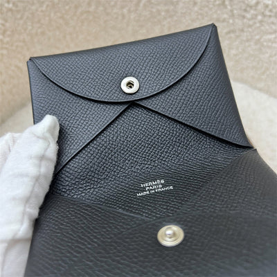 Hermes Calvi Card Holder in Noir Black Epsom Leather