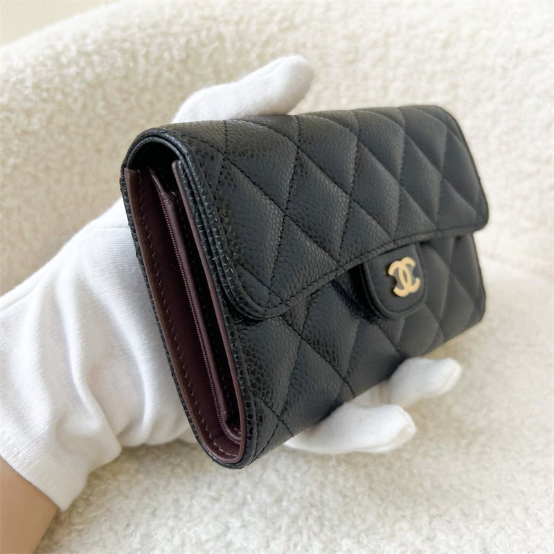Chanel Medium Trifold Wallet in Black Caviar and GHW