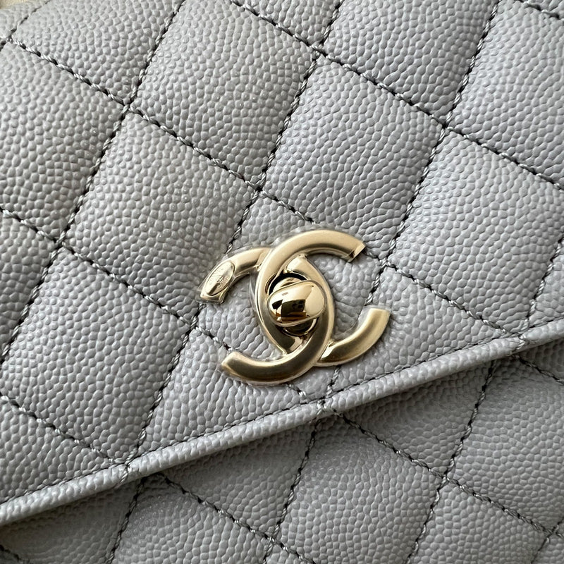 Chanel Small 24cm Coco Handle in 24P Light Grey Caviar and LGHW (A92990)