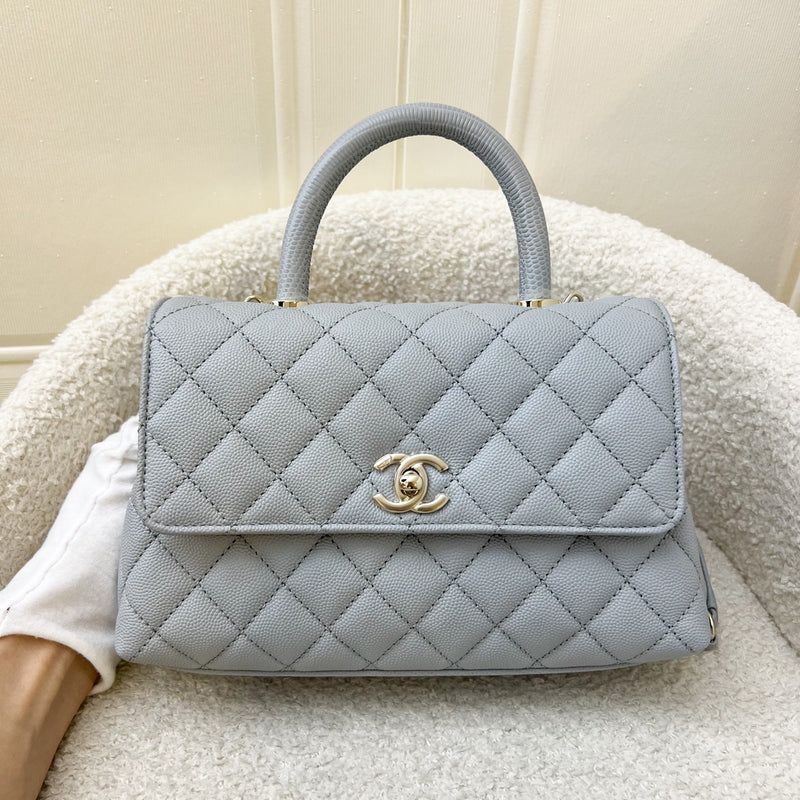 Chanel Small 24cm Coco Handle in 24P Light Grey Caviar and LGHW (A92990)