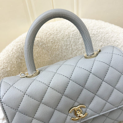 Chanel Small 24cm Coco Handle in 24P Light Grey Caviar and LGHW (A92990)