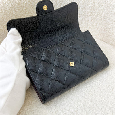 Chanel Medium Trifold Wallet in Black Caviar and GHW