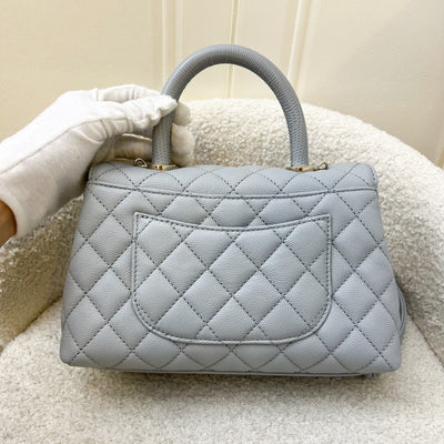 Chanel Small 24cm Coco Handle in 24P Light Grey Caviar and LGHW (A92990)