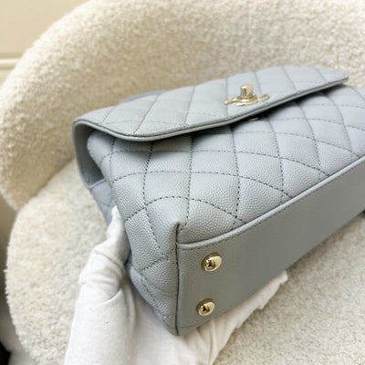 Chanel Small 24cm Coco Handle in 24P Light Grey Caviar and LGHW (A92990)