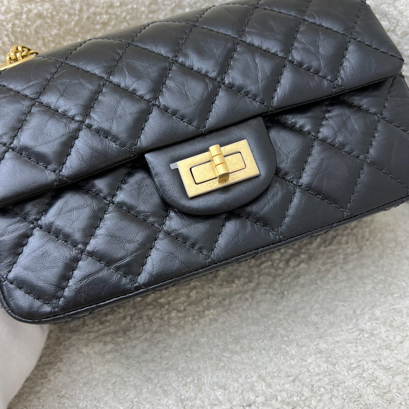 Chanel Classic 2.55 Reissue Mini Flap in Black Distressed Calfskin AGHW (Model: AS0874)