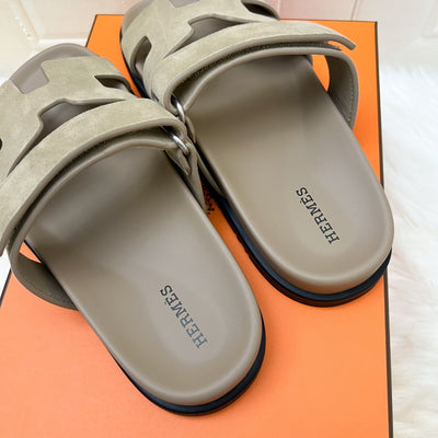 Hermes Chypre Sandal in Beige Esquisse Suede Goatskin Sz 36