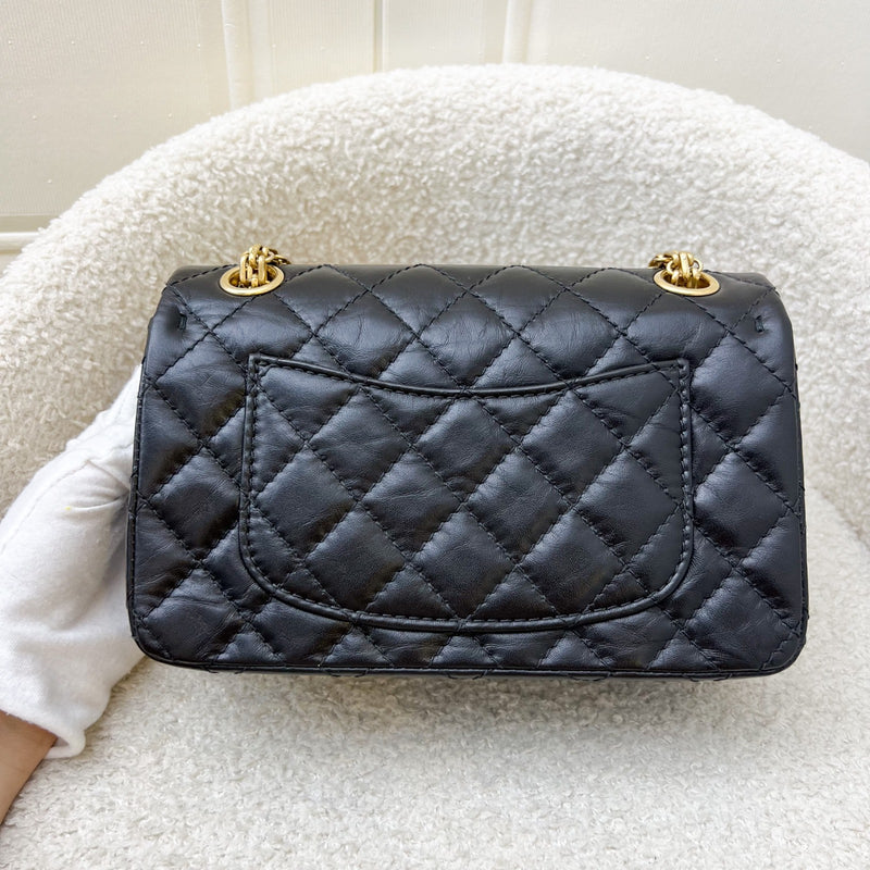 Chanel Classic 2.55 Reissue Mini Flap in Black Distressed Calfskin AGHW (Model: AS0874)