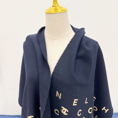 Chanel Scarf in Navy and Gold Letters in Wool + Cashmere