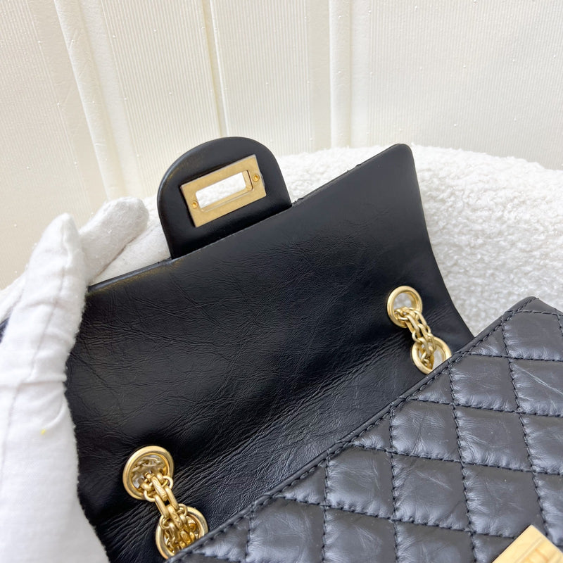 Chanel Classic 2.55 Reissue Mini Flap in Black Distressed Calfskin AGHW (Model: AS0874)